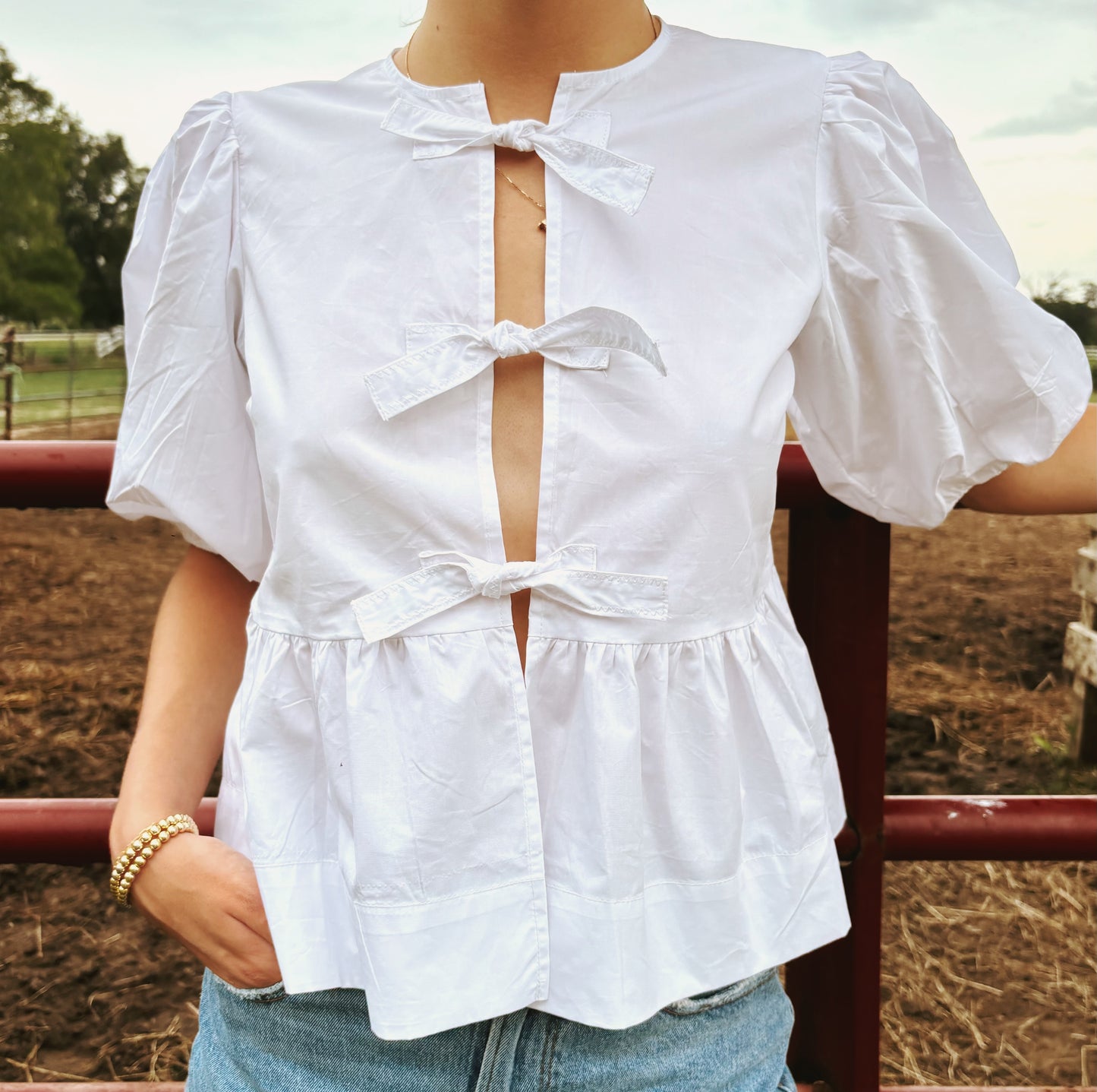 Ronnie White Bow Blouse