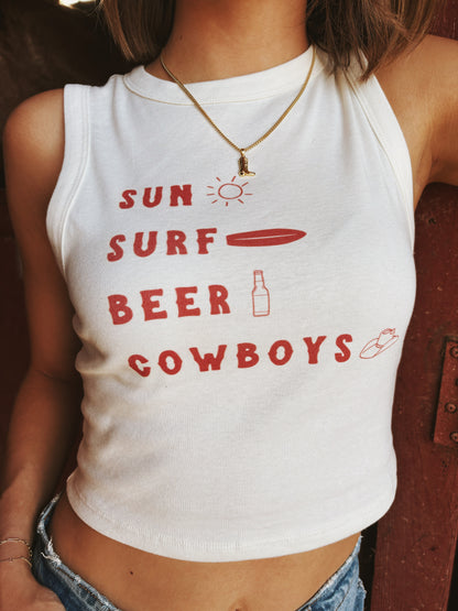 Sun, Surf, Beer, Cowboys Tank